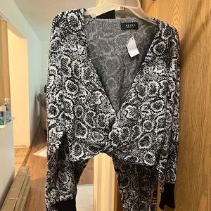 Black and white two-piece stretchy outfit